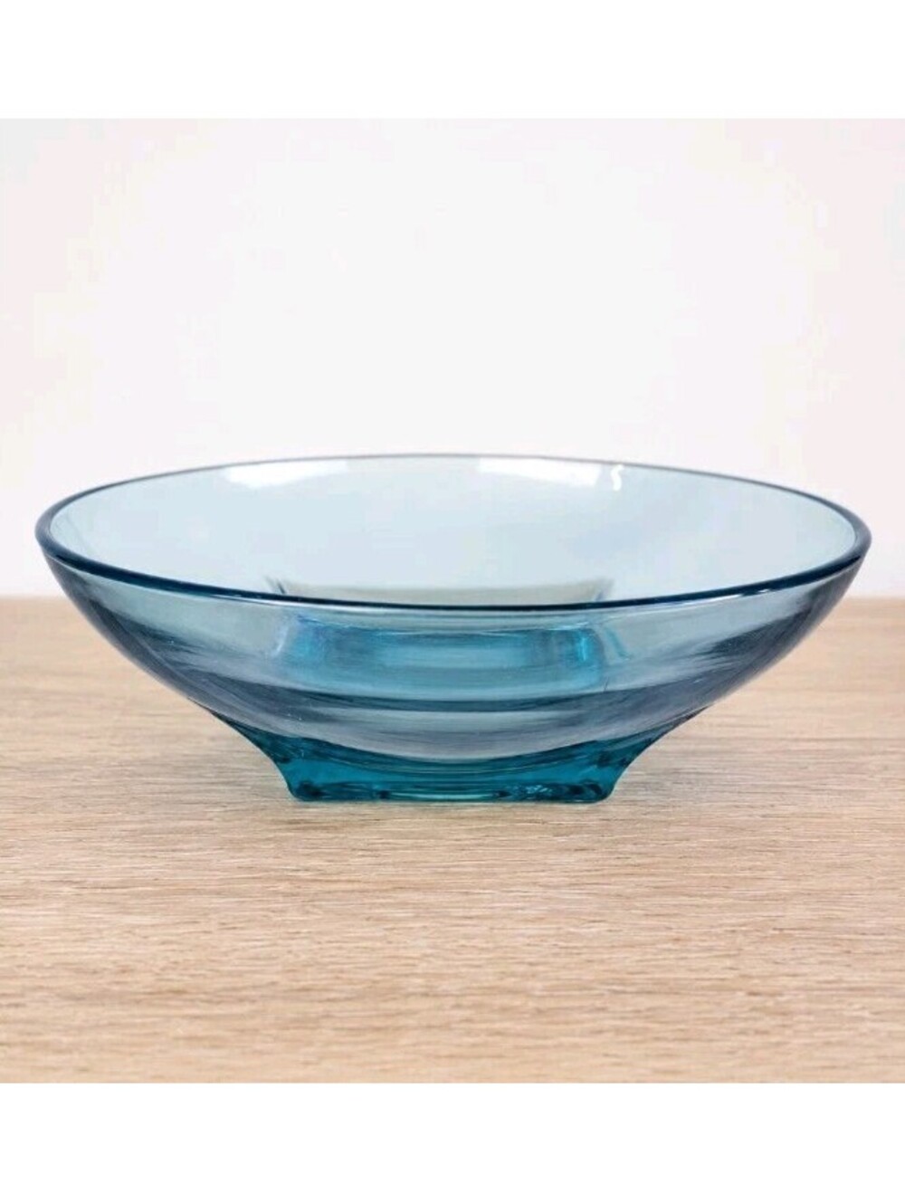 Vintage Aqua Blue Art Glass Bowl Mid Century Modern Square Base Console Dish